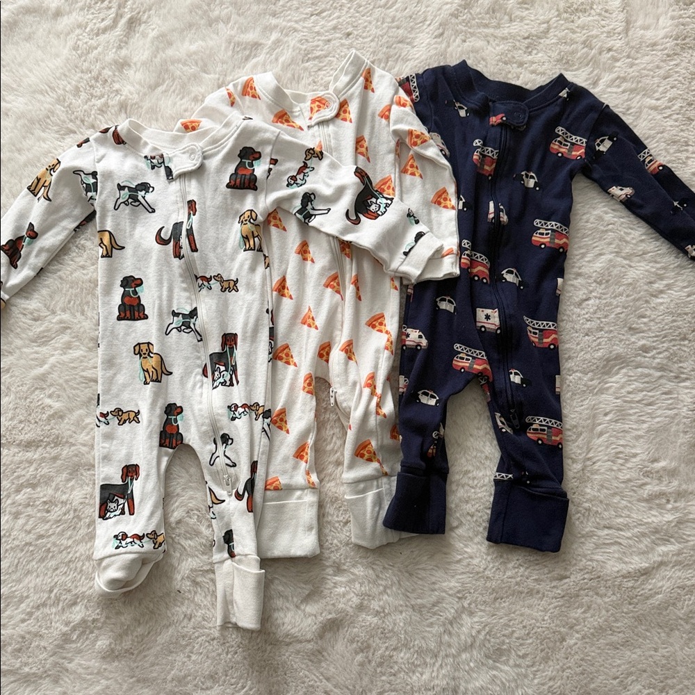 Kids Footed One-Piece Pajama - White Dog & Pizza Print